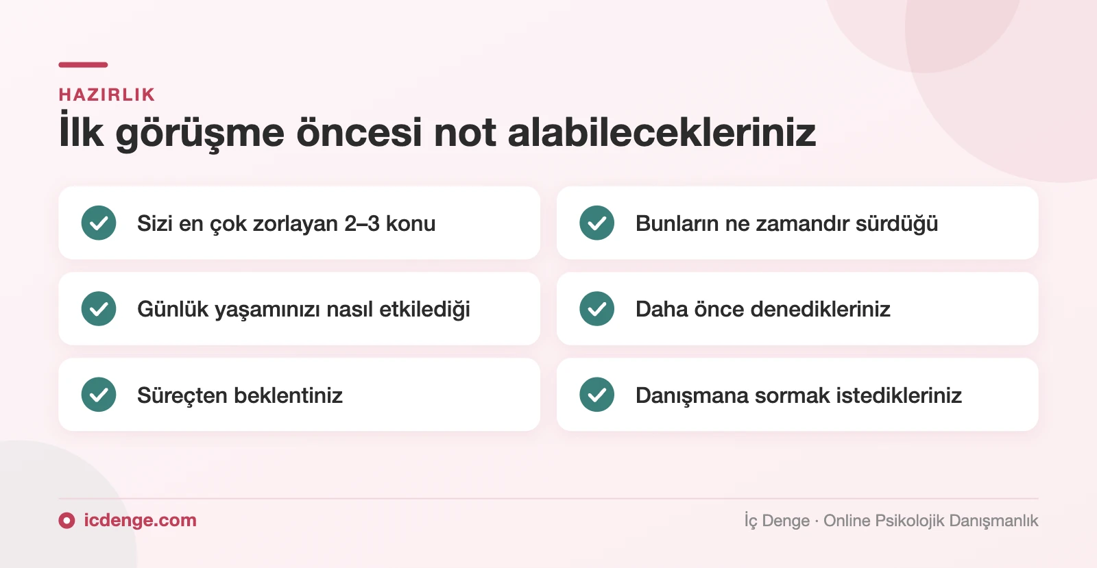 İlk terapi görüşmesine hazırlık: görüşme öncesi not alınabilecek 6 başlık